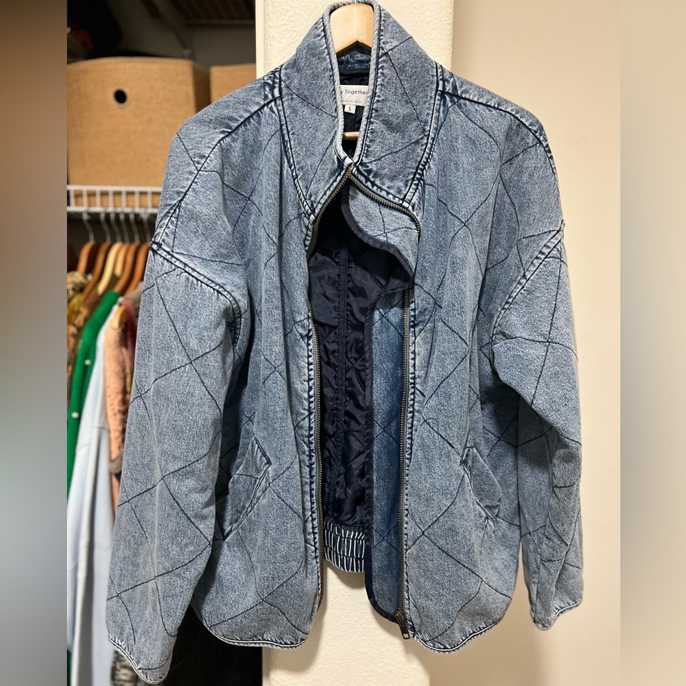 BY TOGETHER 100% Cotton Oversized Zip Up Jean Jacket - Picture 2 of 8